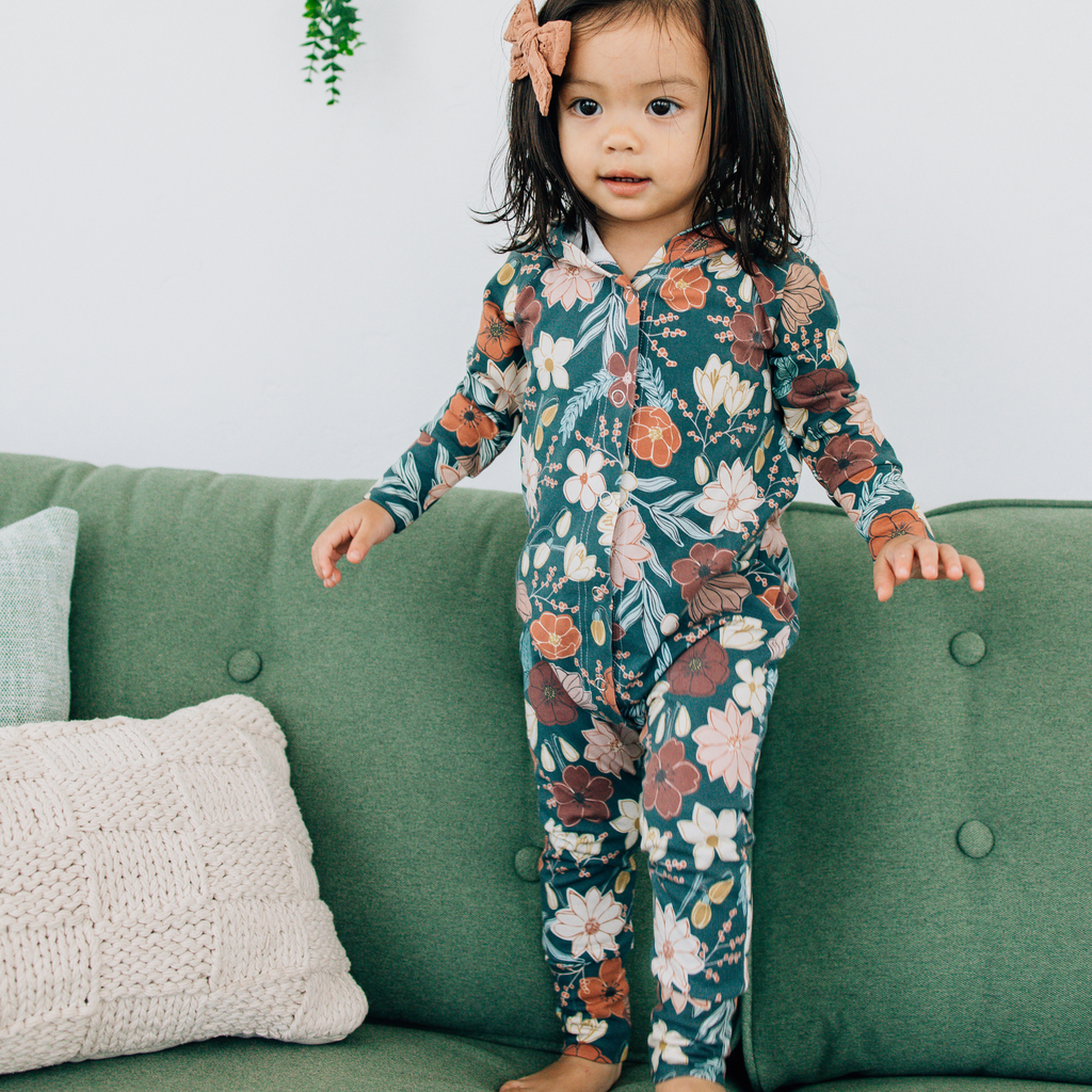 Fern Romper- Teal Bouquet Violet and Hawthorn
